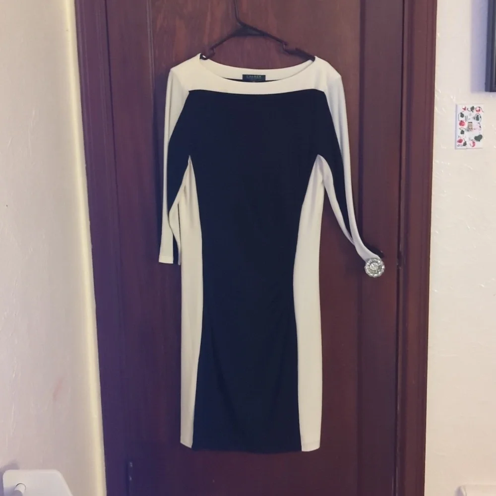 Lauren Ralph Lauren Black & White Stretch Classic Dress Size 14